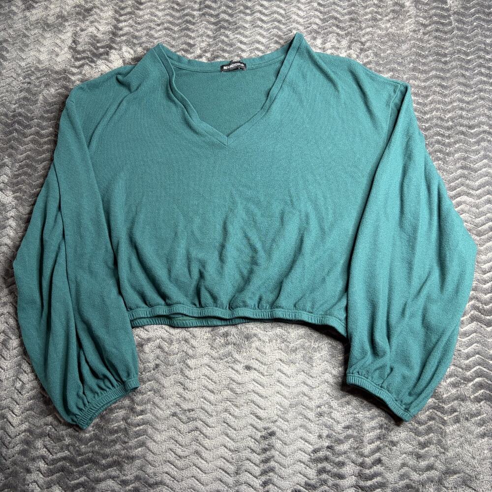 Beyond Yoga Soft Spoken Green Cropped V-Neck Pullover Top Shirt Relaxed L